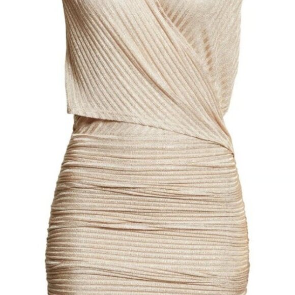 RAMY BROOK Alma Metallic Rib Mini Dress Soft Gold Bodycon Size M NWT - Picture 3 of 9